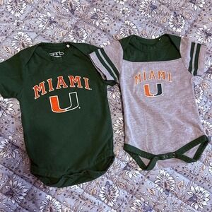 Garb Miami Hurricanes Baby Bodysuits Set of 2 Green Gray 0-3 Months NCAA Onesies